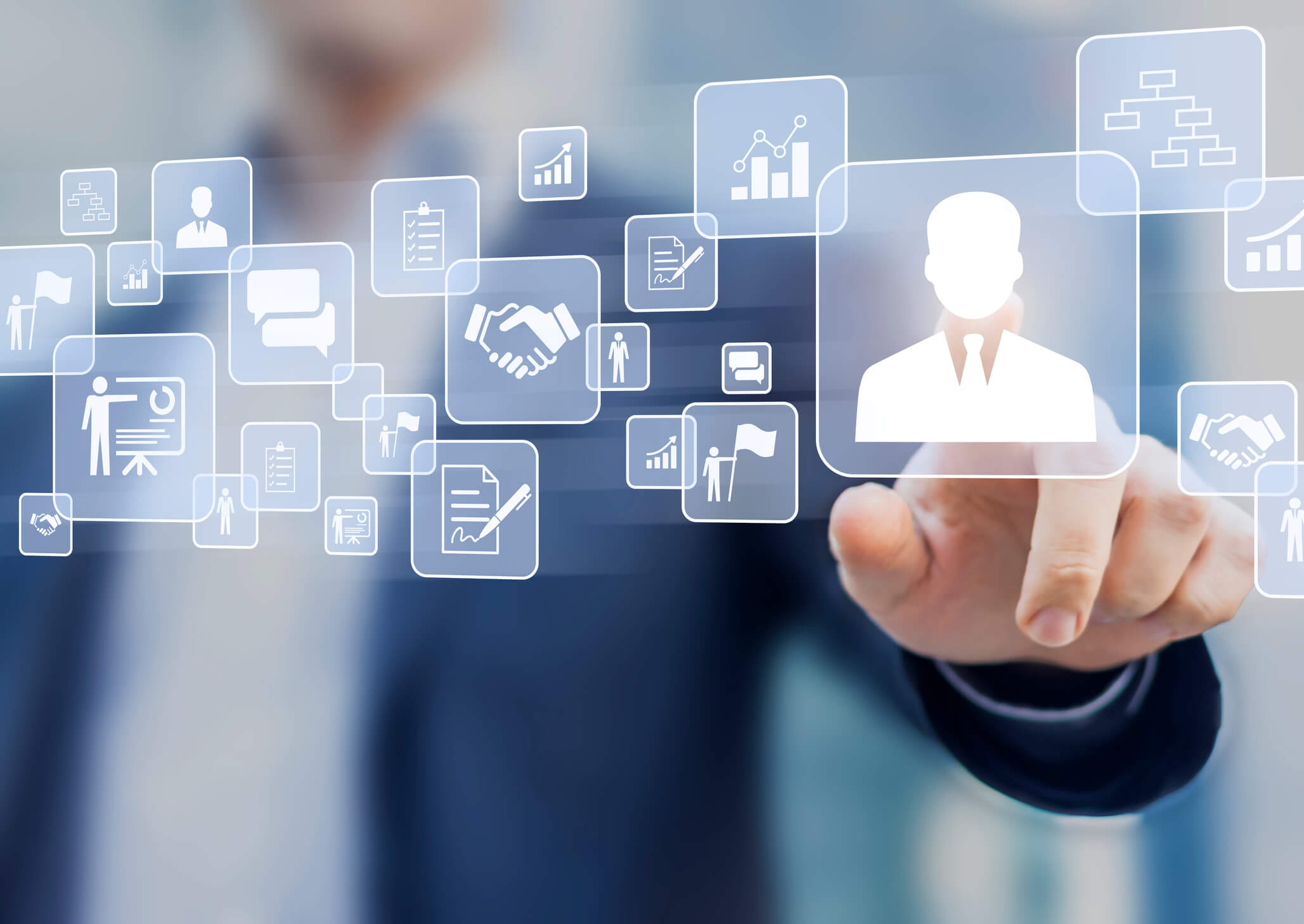 Human resources (HR) management concept on a virtual screen interface