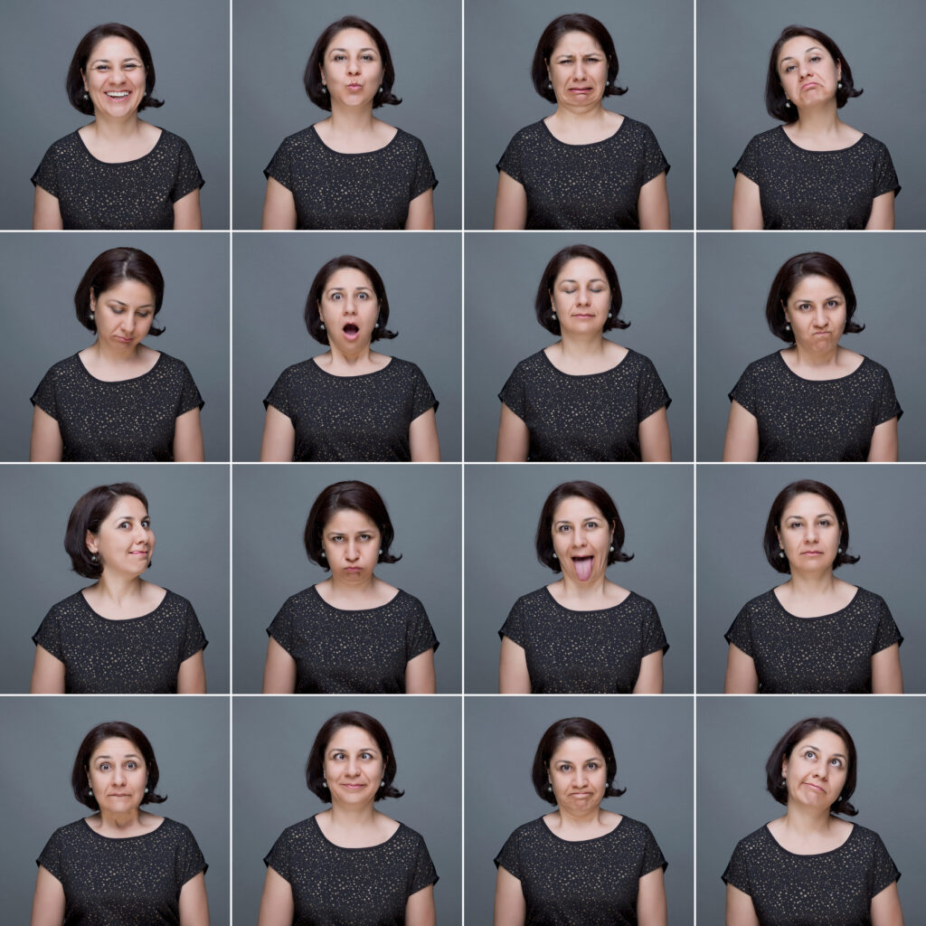 Real woman making facial expressions