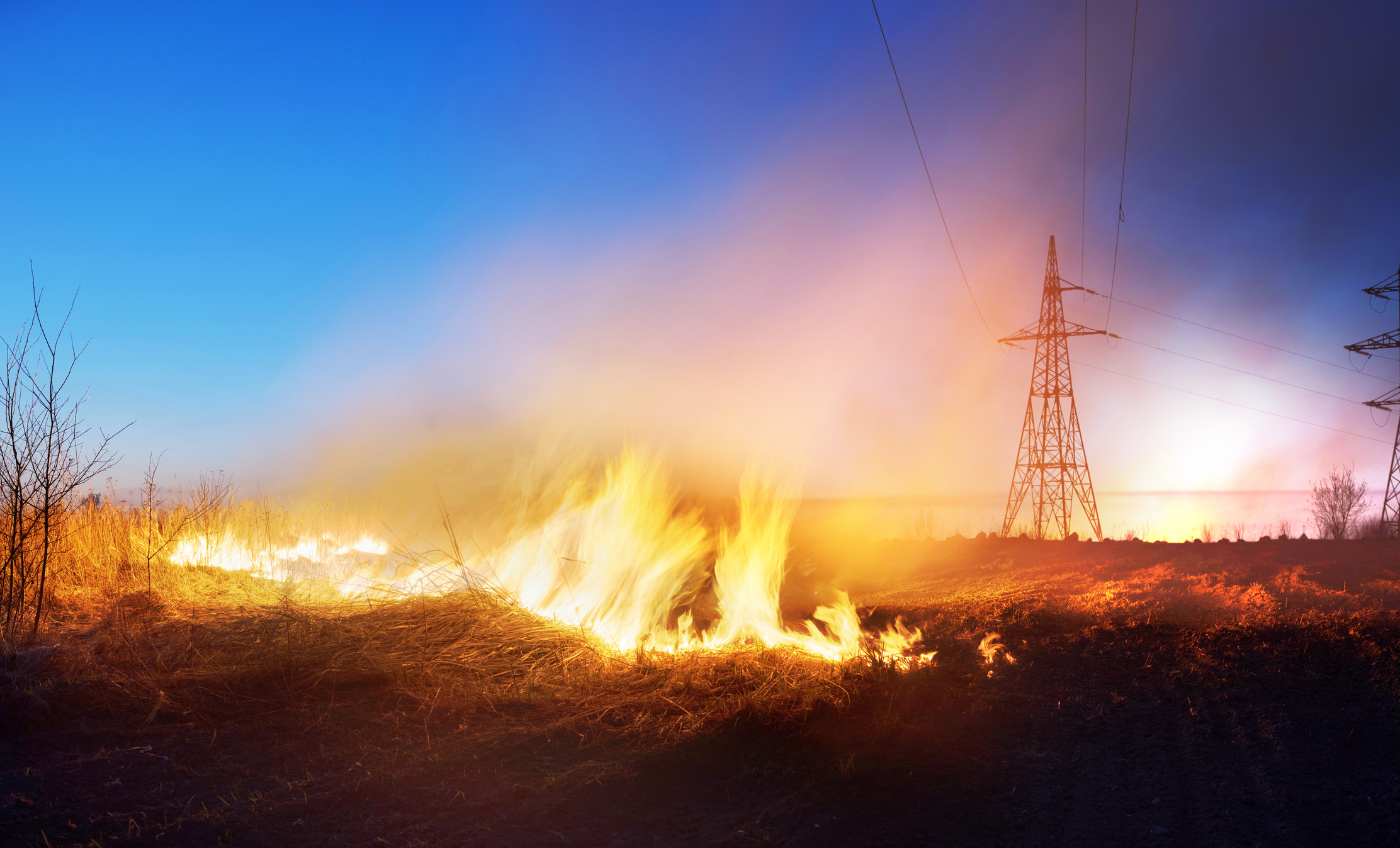 burning grass in the field
