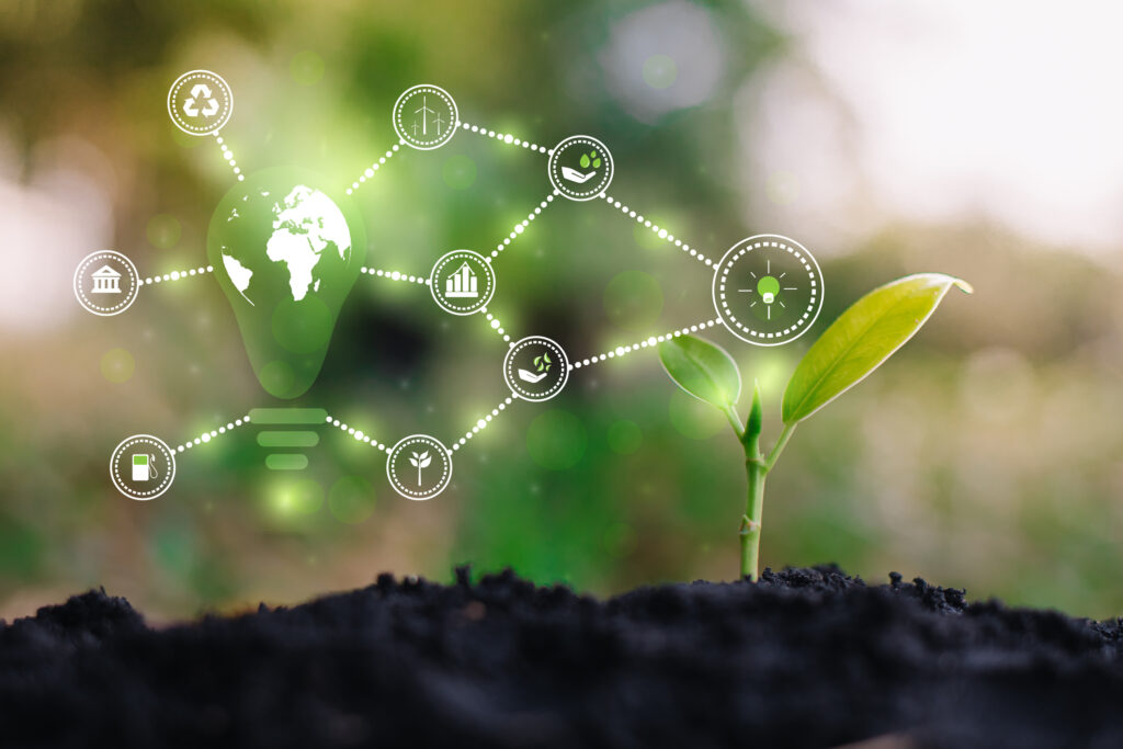 ESG icon concept circulating environment, society and governance. Esg. in sustainable business on networked connections on green background.