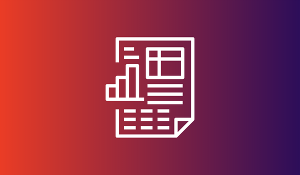 White outline of a document featuring charts and graphs on a red-to-purple gradient background, representing an EHS State of the Industry Benchmark Report.