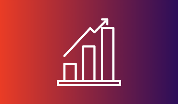 A white bar graph with four ascending bars and an upward arrow, set against a red-to-purple gradient background—perfect for illustrating OKRs or insights from the eBook "Measure What Matters.