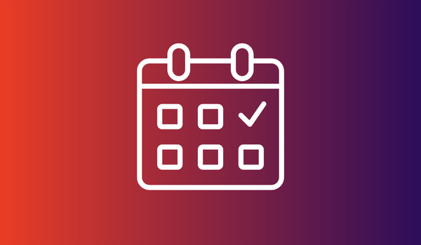 White outline of a calendar with a checkmark on one date, symbolizing important 2026 Safety Observances, shown on a red to purple gradient background.