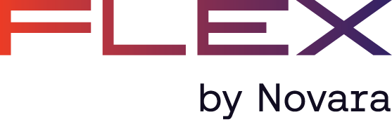 novara flex logo-gradient Partial text showing “FLEX by Novara” in a gradient red-to-purple font on a light background, reflecting innovation and strong customer support.